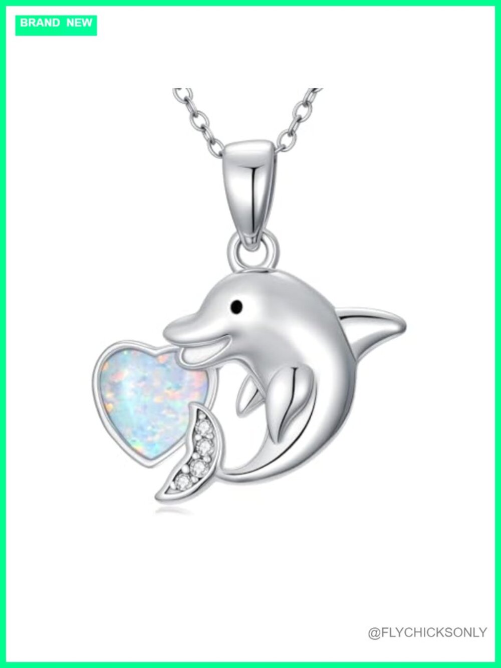 925 Sterling Silver Dolphin Necklace Heart Opal Pendant